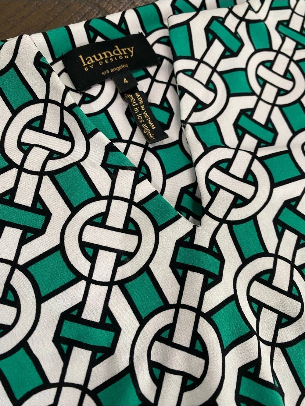 Laundry by Shelli Segal Geometric Mini Dress in Green & White Size Small (4)
